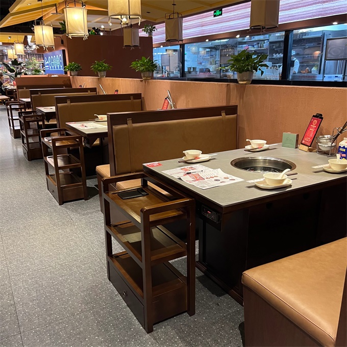 牛肉火鍋巖板臺面下沉式電磁爐火鍋桌
